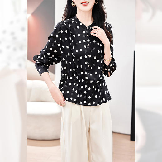 丁摩重磅真丝衬衫女新款印花波点长袖桑蚕丝上衣AL0571 商品图3