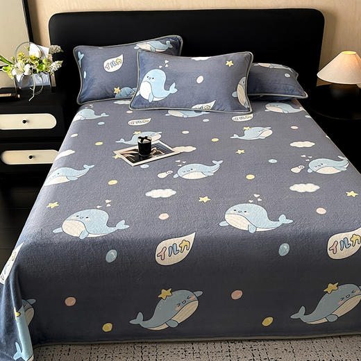 自然醒A类纯色印花高克重加厚保暖包边牛奶绒床单单件加绒冬天绒毯法兰绒学生防滑珊瑚绒毛毯QJ 商品图6