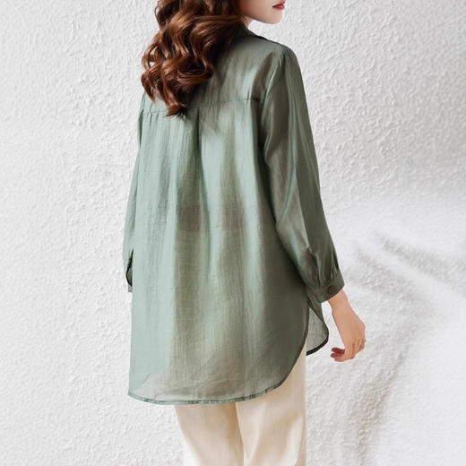 高端复古时尚灯笼袖长袖减龄衬衫上衣女胖mm秋装百搭遮肉显瘦衬衣 商品图3