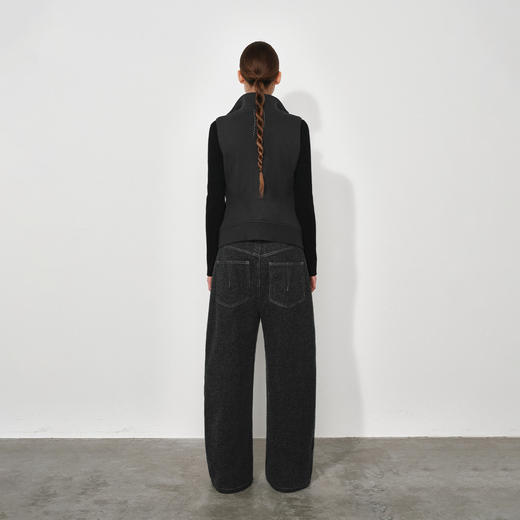 NUTH深灰色复古宽松阔腿弯刀牛仔裤女 商品图1