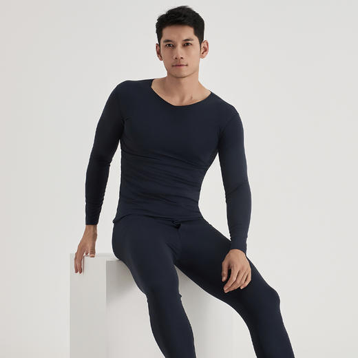 weyo秋冬新款男兰精莫代尔无痕舒适V领纯色打底内衣套装2775 商品图1