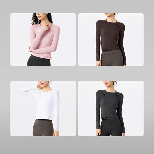 【限时秒】YOGACODE【火树银花系列】套装圆领修身长袖叠穿背心两件套运动套装DWT125669+125675 商品图3