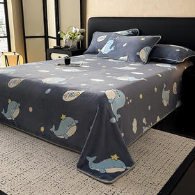 自然醒A类纯色印花高克重加厚保暖包边牛奶绒床单单件加绒冬天绒毯法兰绒学生防滑珊瑚绒毛毯QJ