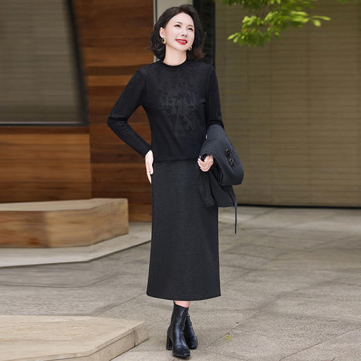 FW 88妈妈装套装休闲三件套绣花上衣T恤+马甲+半裙 商品图2