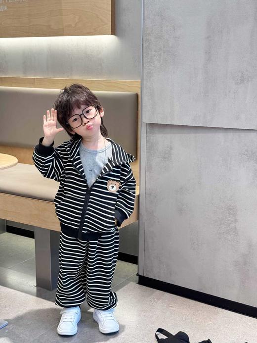 儿童外套套装童装网红休闲连帽时髦小童男童女童秋季条纹时尚洋气 商品图4