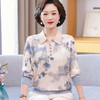 W050-8171-63-108妈妈春秋翻领针织长袖花色T恤衫中老年女装春季新款打底薄款上衣 商品缩略图1