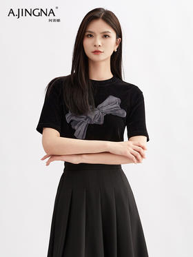 【哑光丝绒】阿菁娜丝绒复古圆领休闲版上衣F30Q201001