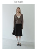 ForPoem 现货 25/FW原创设计中腰微喇工字褶黑色羊毛中裙半身裙 商品缩略图1