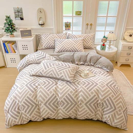 自然醒A版纯棉磨毛B版高克重牛奶绒系列四件套QJ 商品图1