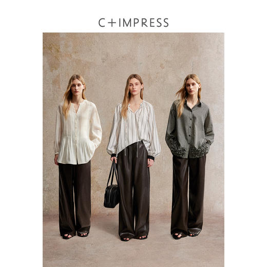 C+IMPRESS/西嘉 酷飒腔调 中性风设计感蛋白皮阔腿裤长款PU皮裤女 商品图1