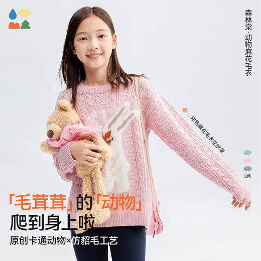 【动物麻花毛衣】森林棠25秋冬新款儿童彩色卡通图案柔软厚实针织毛衣80612506 商品图0