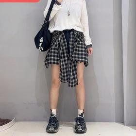 NC一粒扣带格子披帘牛仔短裤50416夏季021872552501