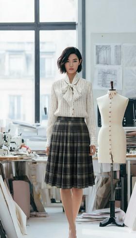 AL 高腰插包侧加折大摆半裙