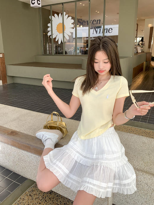 <曾小咸推荐>现货秒杀！最后一波 ！韩系正肩V领兔子刺绣短袖 日常99.99 立减50 秒杀49.99！ 商品图5