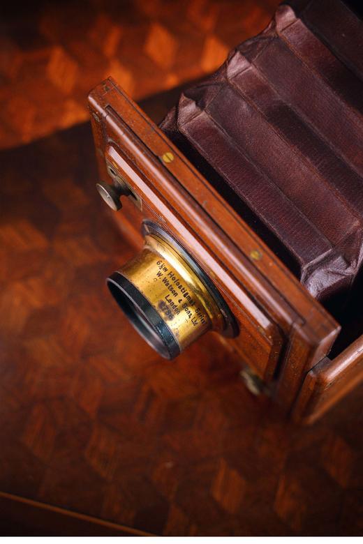 独角鹿西洋古董 英国著名品牌Watson & Sons出品桃花心木及牛皮装饰黄铜配件大画幅风琴机外景相机 商品图2