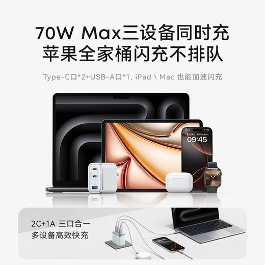 【新品】Anker安克 安心充Ultra70w双氮化镓多口充电器适用苹果笔记本电脑Macbook A121A 商品图3