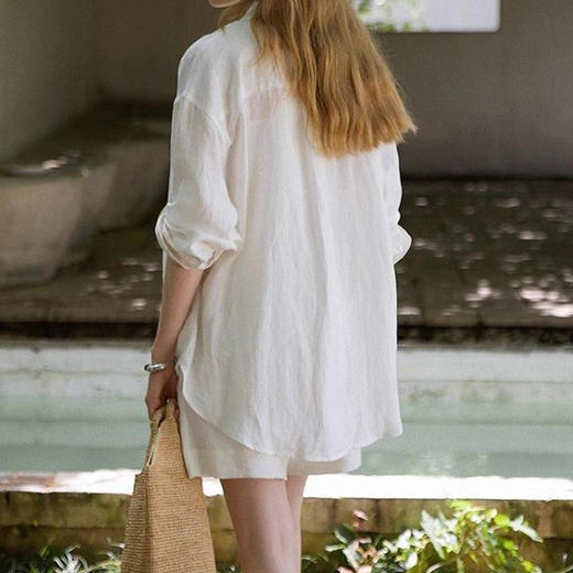 馥迦老钱风松弛随性亚麻衬衫 商品图2