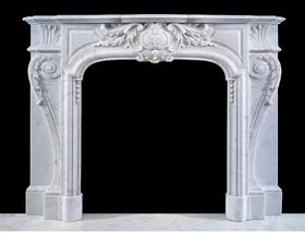 独角鹿西洋古董比利时出品古典卷叶纹主题浮雕装饰卡拉拉大理石壁炉