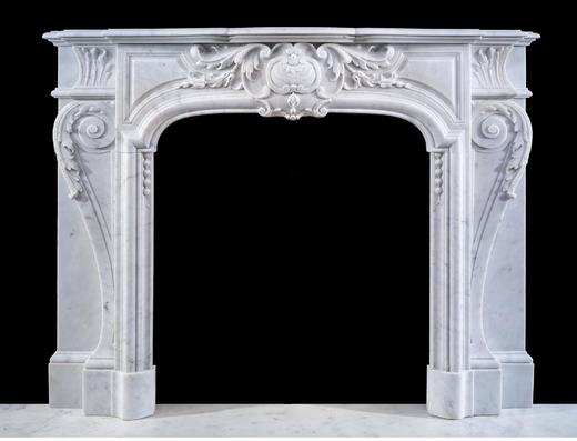 独角鹿西洋古董比利时出品古典卷叶纹主题浮雕装饰卡拉拉大理石壁炉 商品图0