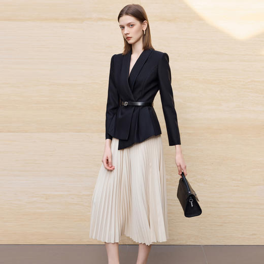 IWY/气质高级感黑色西装百褶套裙女时尚都市职场总裁套装工作服C2470+S2471 商品图2
