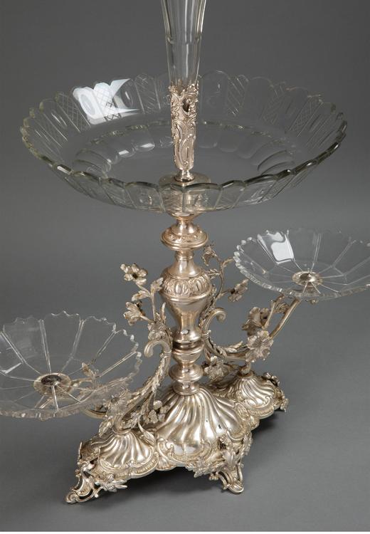 独角鹿西洋古董法国洛可可风格古典花叶主题镀银精雕装饰水晶托盘马蹄莲造型艺术摆件果盘 商品图4