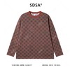T4830SDSA男士秋冬新款痞帅男装休闲棋盘格撞色圆领长袖T恤时尚上衣 商品缩略图1