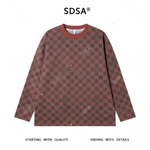 T4830SDSA男士秋冬新款痞帅男装休闲棋盘格撞色圆领长袖T恤时尚上衣 商品图1