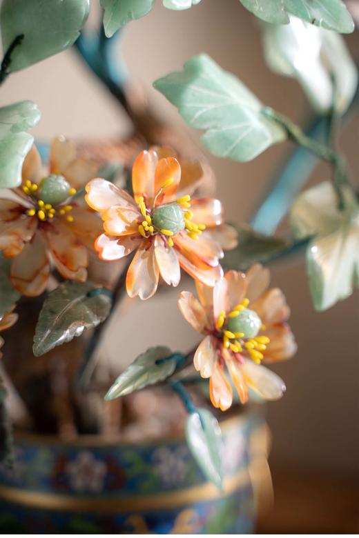 【已售】中国古董 传统宝相花纹景泰蓝盆装饰「富贵康寿」珍宝像生盆景摆件 商品图4