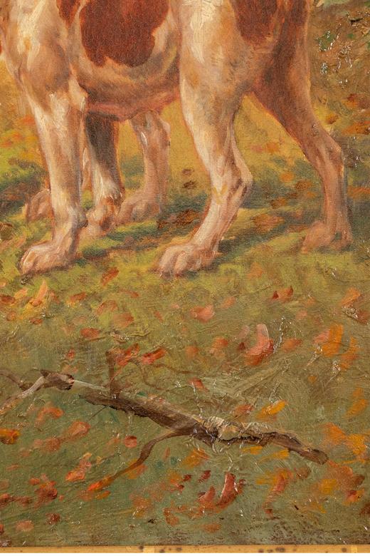 独角鹿西洋古董法国画家Eugène Petit签名创作动物主题布面油画《猎犬》 商品图6