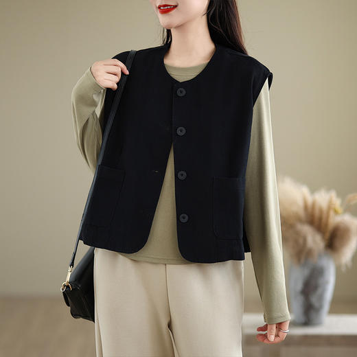 GYH 9539休闲简约大码宽松显瘦口袋背心上衣马甲 商品图2