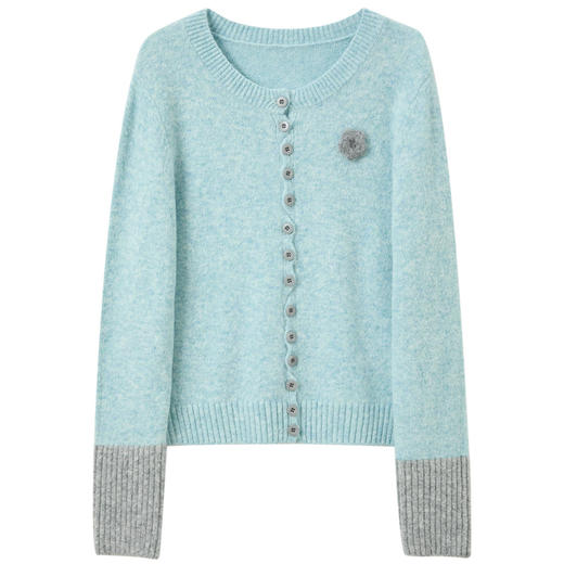 【奶油针织】三彩独醒2025冬季新款圆领花朵开衫针织衫长袖毛衫休闲简约F 商品图4