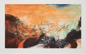 独角鹿西洋古董西班牙巴塞罗那Ediciones Polígrafa出版赵无极亲签限量彩色凹版蚀刻版画「无题：第302号」