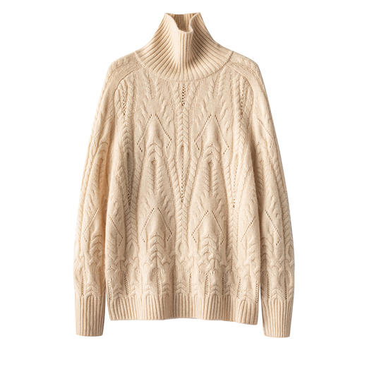 【LP原版棒针】100纯山羊绒高领堆领两穿立体绞花冬季R2135 商品图1