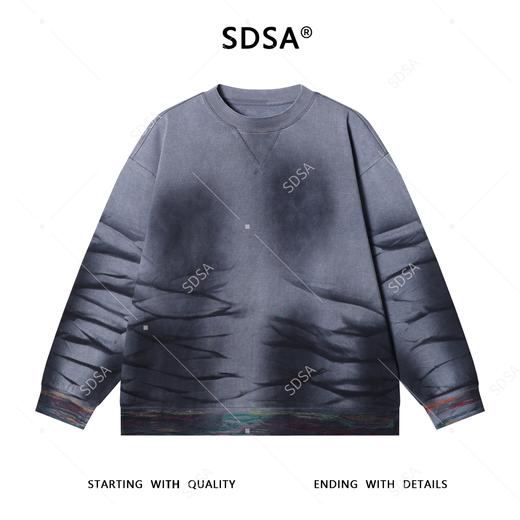 SDSA男士秋冬新款痞帅男装潮牌做旧扎染圆领卫衣痞帅设计感上衣 商品图1