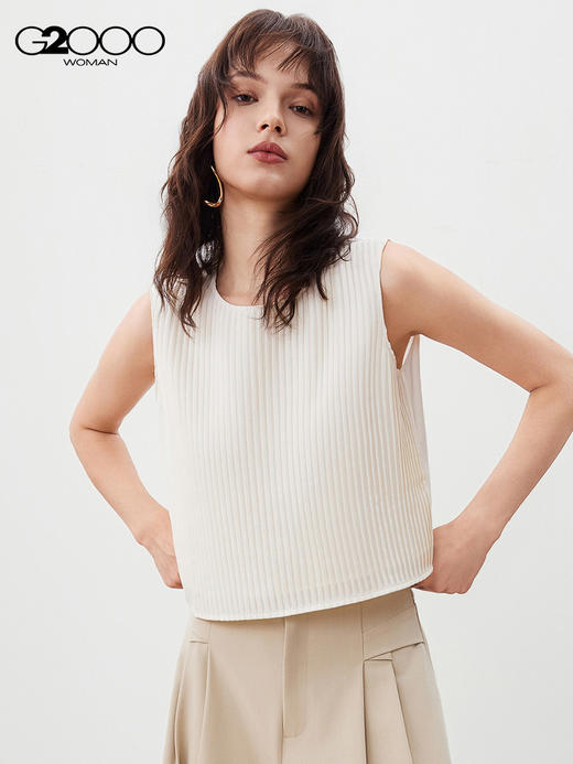 G2000【舒适透气/商场新款】女装FW25百搭褶皱质感无袖休闲衬衫56246491 商品图0