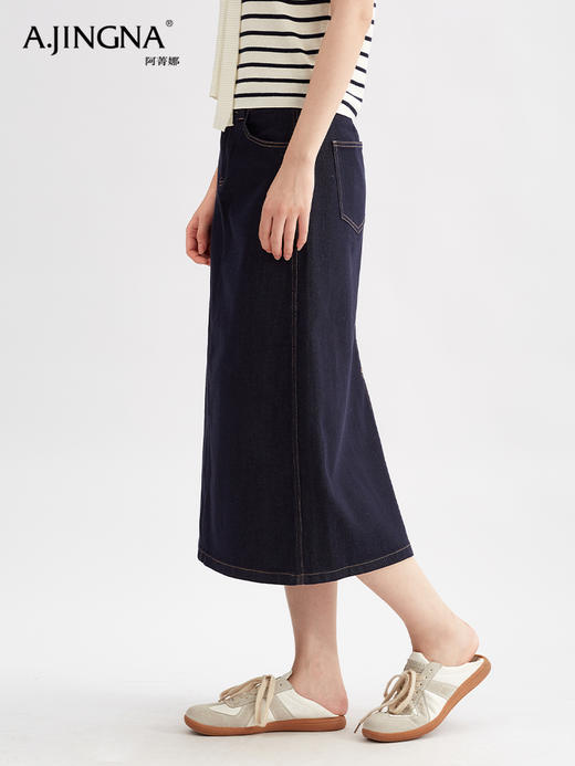 【低调美感】阿菁娜复古百搭后松紧腰牛仔半身裙F30Q213019 商品图3