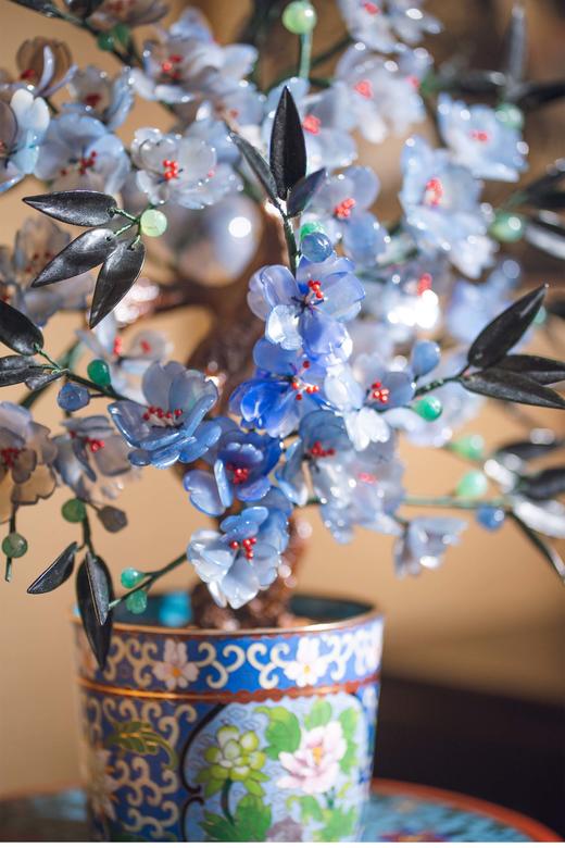 【已售】中国古董 传统花卉纹景泰蓝盆装饰「蓝韵樱花」珍宝像生盆景摆件 商品图4