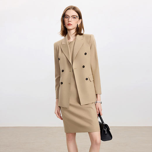 IWY/高级感卡其色羊毛西装套裙女气质英伦风职业装两件套工作服C2352+Q1442 商品图2