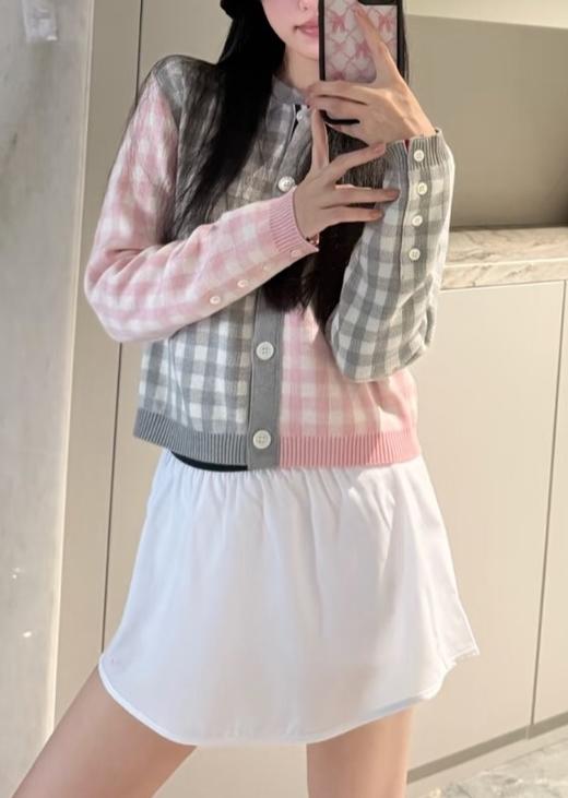 女款拼色格纹针织开衫毛衣022 商品图3