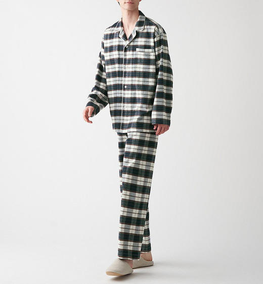 格纹磨毛长袖长裤套装 日系无印情侣棉法兰绒磨毛睡衣套装无侧缝男女秋冬家居服 商品图5