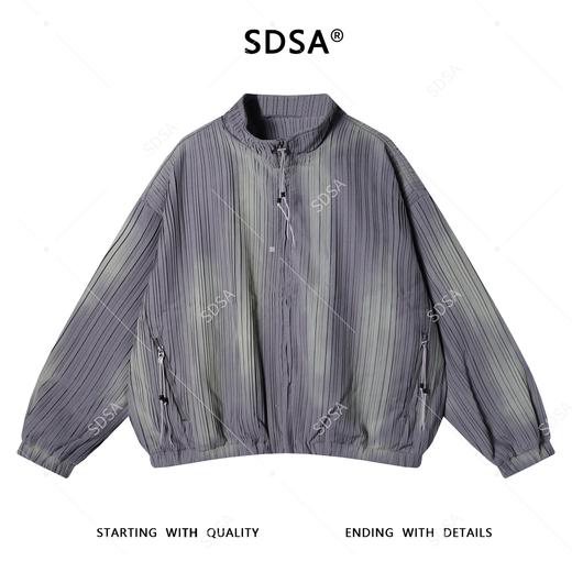 37939SDSA男士秋冬新款痞帅男装立领拉链夹克时尚条纹痞帅压皱外套上衣 商品图1