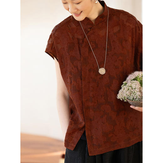 牧衣游原创 剪花香云纱套头衫轻薄设计感立领复古新中式开衫 松海 商品图1