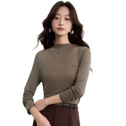 「自」全新升级【铂金会员146/天猫199/差价53】(53929)洛诗琳新款半高领打底衫2025秋季时尚网纱针织打底上衣女 商品图4