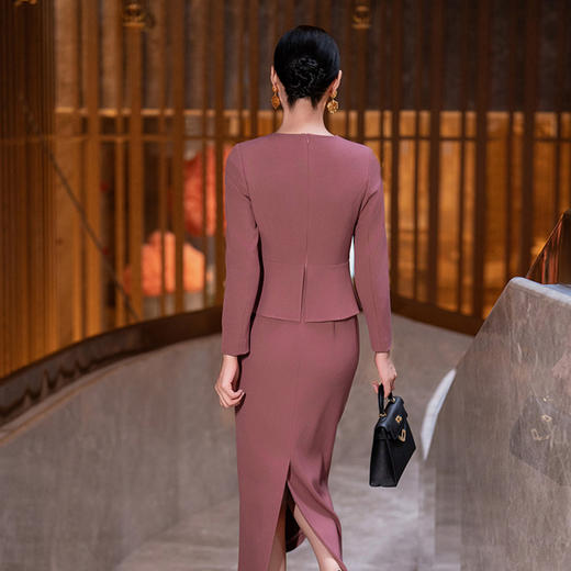 Y435粉色连衣裙女2025秋季新款气质时尚减龄修身显瘦假两件长袖直筒裙 商品图3