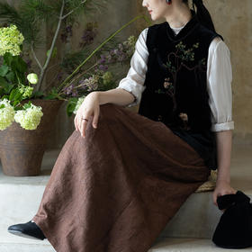 牧衣游原创 提花丝麻炒色半身裙秋新款宽松古朴文艺百搭半裙 和凤