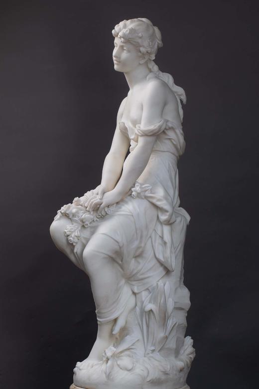 【已售】独角鹿西洋古董法国雕塑家Hippolyte Moreau签名创作女性人物主题卡拉拉大理石雕塑作品《梦》 商品图1