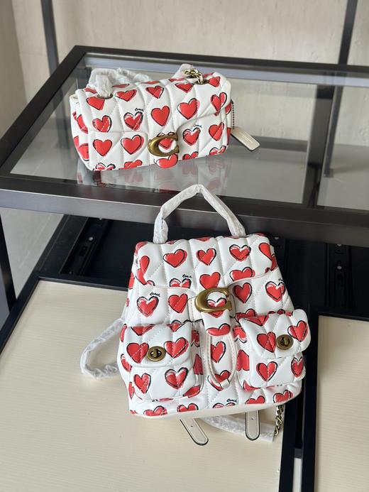 蔻家女士绗缝和爱心印花双肩包背包通勤 商品图13