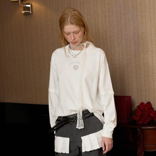 IDEVERRAY国潮秋季圆领拼接假两件纯棉长袖T恤简约男女情侣上衣23CX-TM943 商品图4