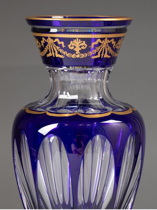独角鹿西洋古董法国著名水晶工坊圣路易出品Balustre款花叶纹24K描金修饰蓝色水晶精雕古董花瓶 商品图2