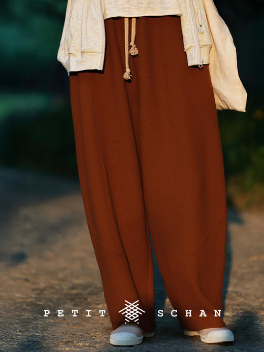 PETIT SCHAN小闪 CLO#895 relaxation 松弛感 棉混纺抽绳松紧腰萝卜卫裤 商品图1
